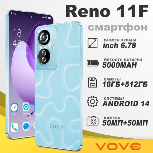 Reno 11f Desbloquea Dual Sim 16gb+512gb 2025 El Más Popular Teléfono Inteligente Android 14 Batería De Larga Duración 5g Wifi Más Barato Celular Azul