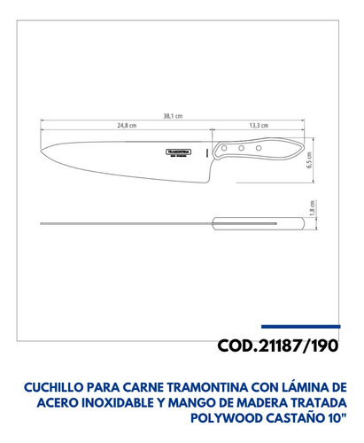 21180198tramontina Cuchillo Butcher/carne 8 Churrasco