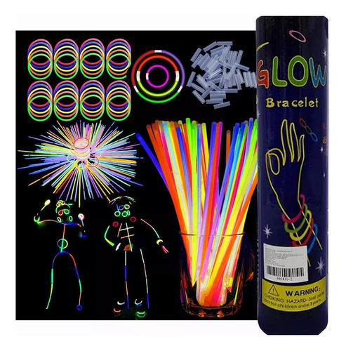 100 Pulseras Neón Fosforescente Glow Stick Fiestas Eventos