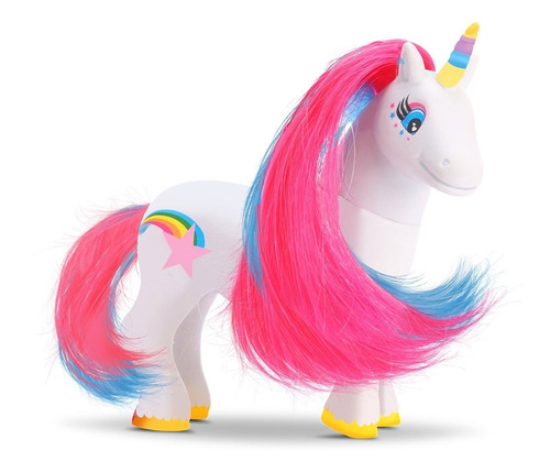 Unicornio De Brinquedo Em Borracha C/ Cabelo E Rabo Colorido