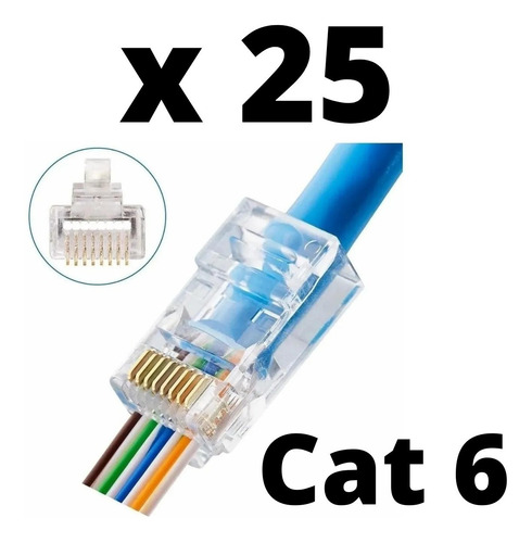 Imagen 1 de 4 de 25 Ficha Rj45 Plug Conector Cat 6 Pasante Canalizado Red Utp