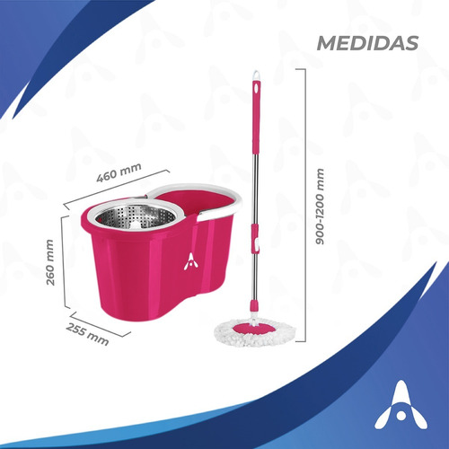Imagen 2 de 6 de Balde Centrífugo Trapeador Escurridor 12l + Mopa De Repuesto