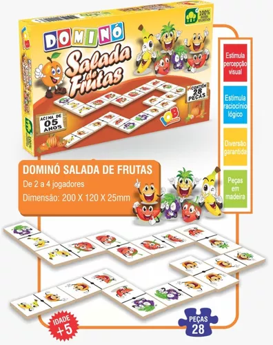 Jogo de Tabuleiro Dominó Infantil de Madeira Frutas