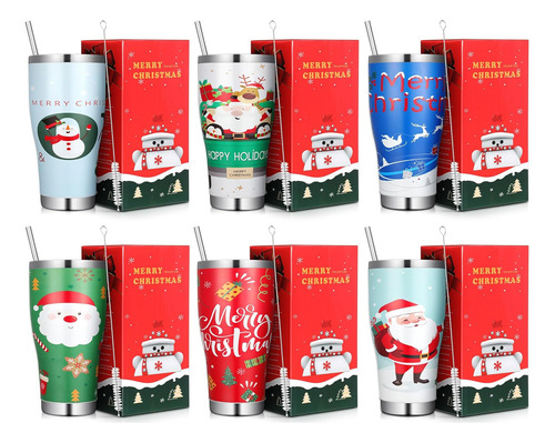 6 Vasos De Navidad De 30 Oz De Acero Inoxidable Doble A...