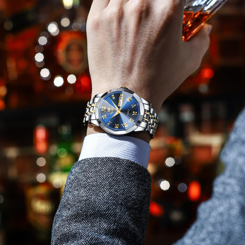Reloj Olevs Para Hombre Con Esfera Azul Y Fecha De Día, Colo