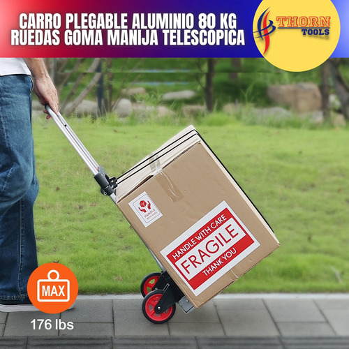 Carro Plegable Aluminio 80kg Ruedas Goma Manija Telescopicah Color Plateado