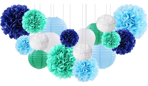 Linternas De Papel Tissue Azul