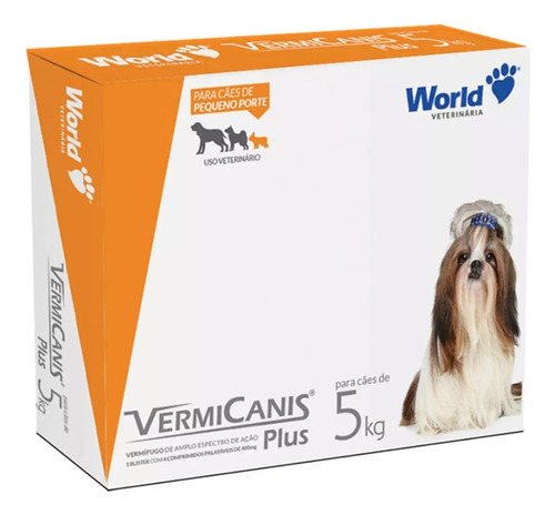  Vermífugo Vermicanis Plus P/ Cães 5kg 400mg C/4 Comprimido 