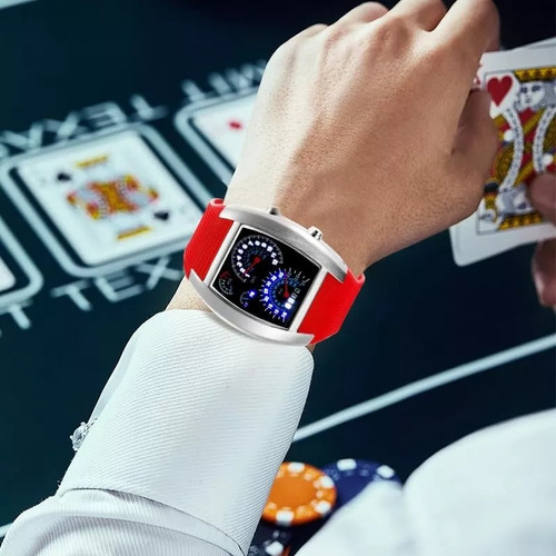 Reloj Aviador Led Premium Tipo Velocimetro Rojo Y Plata