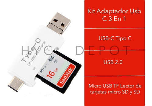 Imagen 3 de 10 de Kit Adaptador Usb C 3 En 1 - Lector De Memoria Sd - Otg