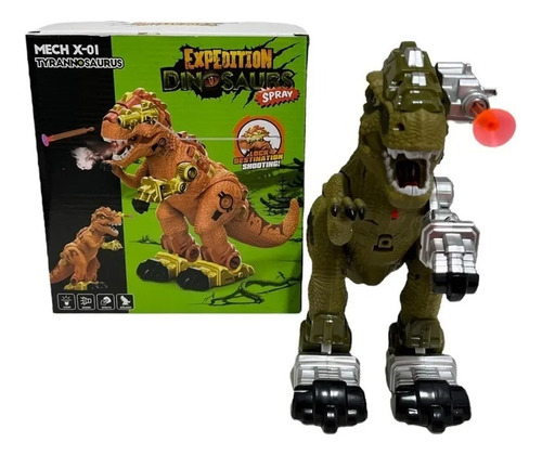 Dinosaurio Camina Tira Humo Sonido Luz Y Dispara Dardo Robot Verde