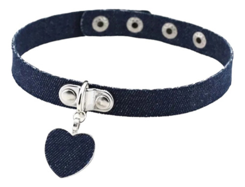 Choker Collar Corazón Colgante Mezclilla Jeans Chicas Cute