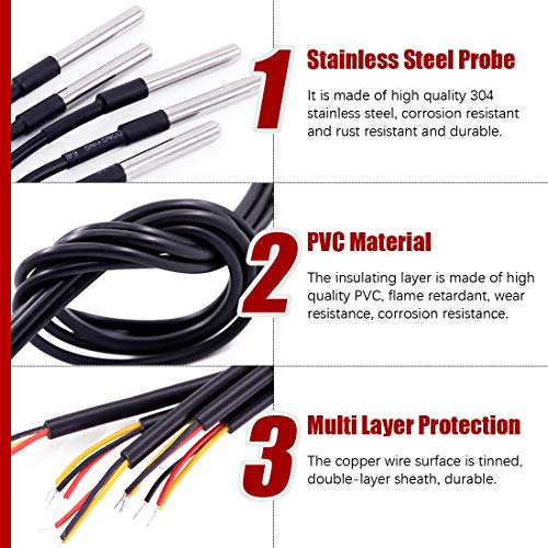 Sensor De Temperatura Ds18b20 Impermeable - 5 Unidades 1m/3.