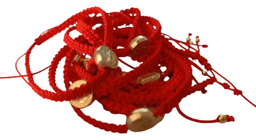 10 Pulseras Hilo Rojo San Benito Medalla 1 Cm Chapa 