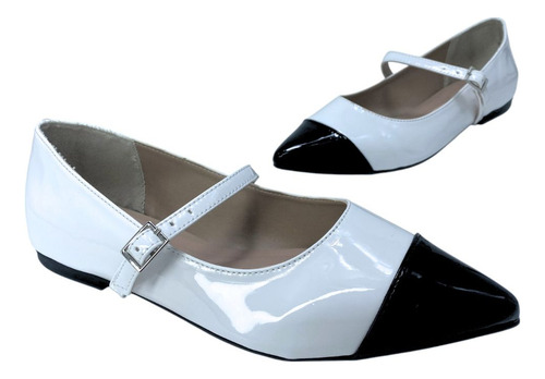 Sapatilha Feminina Casual Bicolor Com Fivela Bico Fino 183