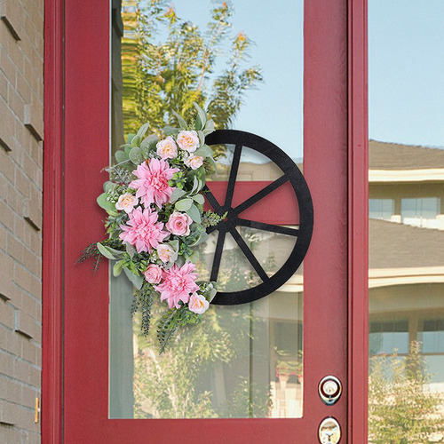 Corona De Flores Con Forma De Rueda De Primavera, Color Rosa