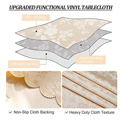Mantel De Vinilo Circular Impermeable Diseño Floral Beige