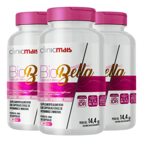 Kit 3x Biobella Cabelo E Unhas 30 Cápsulas - Clinicmais