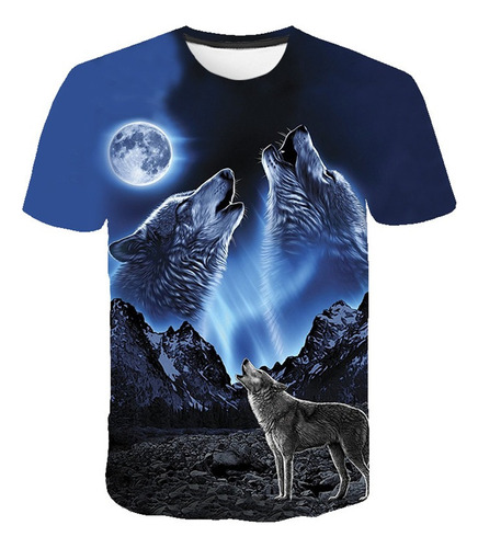 Hkm Nueva Polera Divertida Con Estampado 3d De Lobo