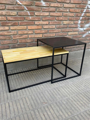 Mesa Arrime Industrial Hierro Madera Nido Encastrable Living