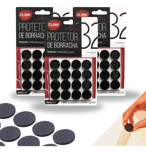 Kit 64 Protetor Borracha Adesivo 2cm Pé Sofá Cadeira Mesa