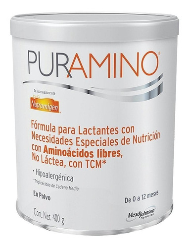 Leche de fórmula  en polvo  Mead Johnson PurAmino  en lata de 400g - 0  a  12 meses