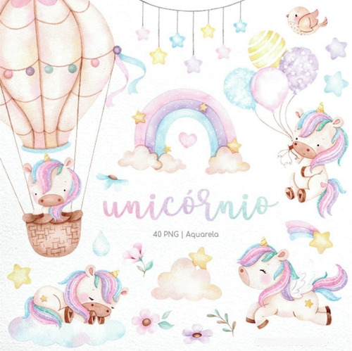 Kit Imagenes Png Cliparts Unicornio Nena Niña Acuarela Ni67