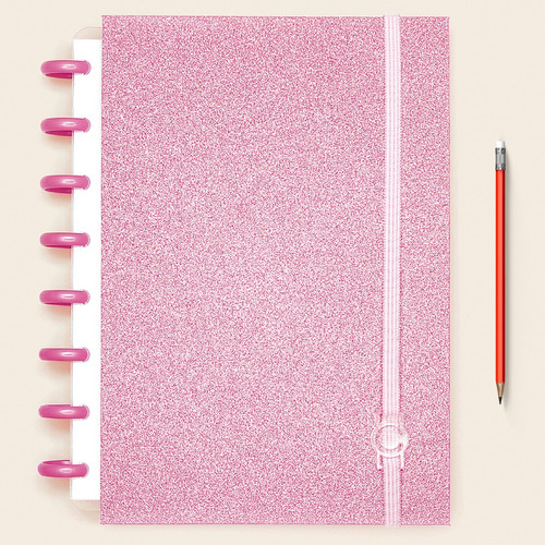 Caderno Criativo Inteligente  Glitter Rosa - Médio Discos A5