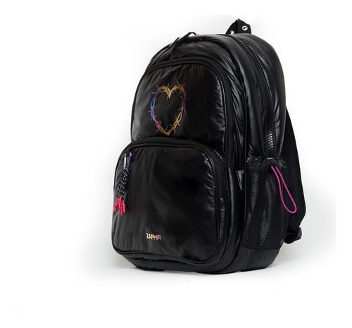 Mochila Escolar Infantil Estampada Corazon Viaje Color Negro Diseño De La Tela Liso