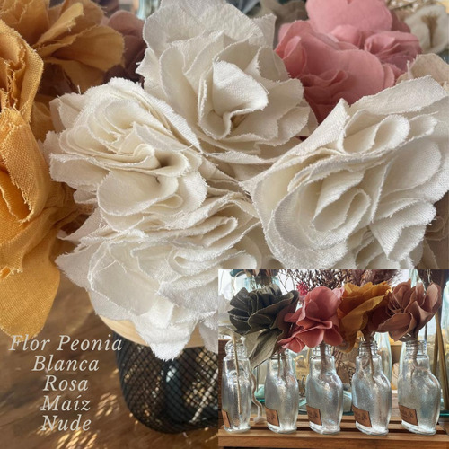 Frasco Vidrio+flor Tela Premium Peonia Mecha Ideal Difusor Rosa Claro