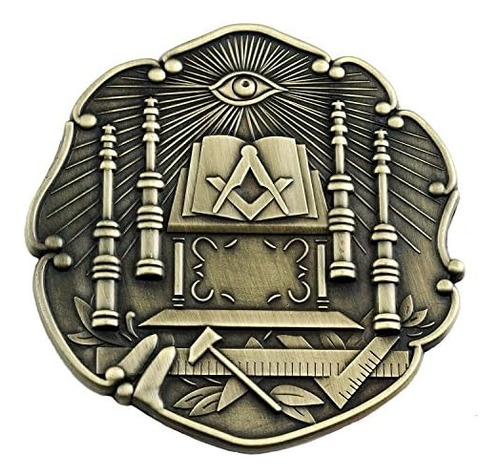 Emblema De Auto Masónico De Altar Y Columnas - Latón Antiguo