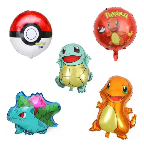 Set 5 Globos Pokémon Pikachu  Pokebola Cumpleaños