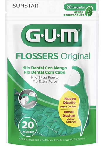 Gum Flossers Original Sabor Menta X 20 Unidades