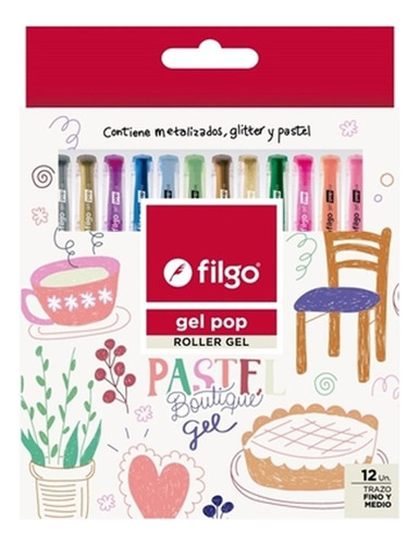 Boligrafo Lapicera Filgo Roller Gel Pop Pastel X 12