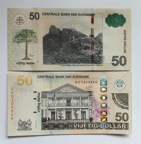 Billetes Mundiales : Suriname 50 Dolares Año 2019