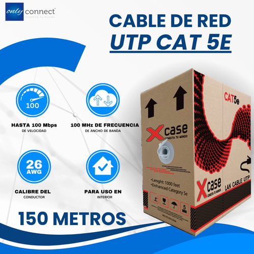Cable Utp 150mts Xcase Cat 5e De 8 Hilos Para Interior Bco.