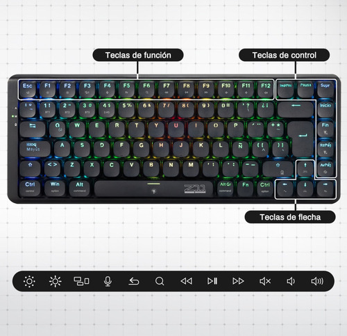 Teclado Mecánico Terport Inalámbrico Z11 Luces Rgb Español Negro Español Latinoamérica (Usado)