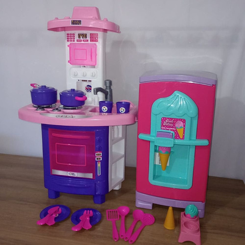 Kit Cozinha Infantil Completa Fogãozinho + Geladeira Menina