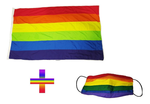Imagen 1 de 7 de Bandera Lgbt Pride Arcoiris 90cm X 150cm Y Cubreboca Pride