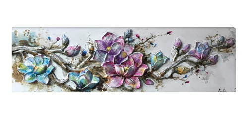 Imagen 1 de 10 de Cuadros Originales Oleo Moderno Flores Abstracto 150x50 Cm