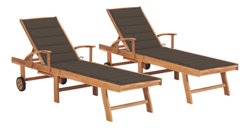 Sun Loungers 2 Pcs With Taupe Cushion Solid Teak