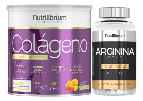 Colágeno Verisol Ácido Hialurônico + Arginina Pura 60 Comp Sabor Laranja Com Acerola