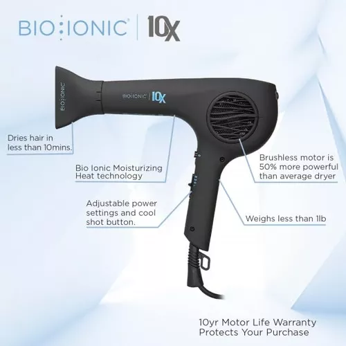 Secador Ultraligero Bio Ionic 10x Pro Secador De Pelo Negro