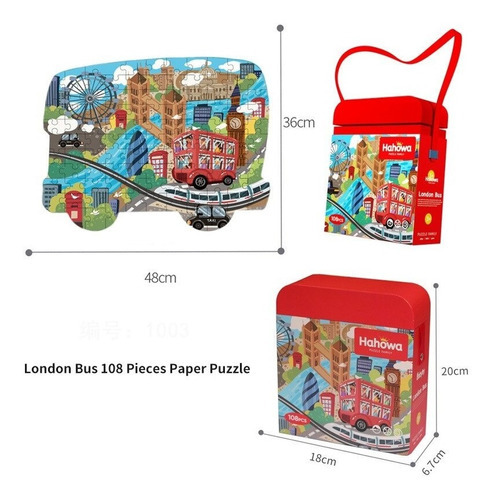 Rompecabezas 108 Pcs Londres Puzzle Forma Bus C/ Bolso Viaje