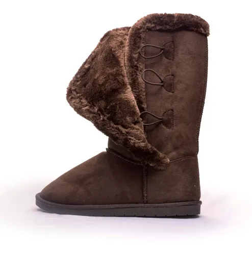 Bota Botones Peluche Dama Afelpada Mujer Caf Larga Tipo Ugg 399