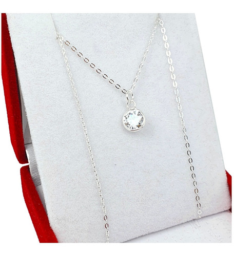 Conjunto Cadena De Plata Con Piedra 45 Cm Regalo Dama Mujer