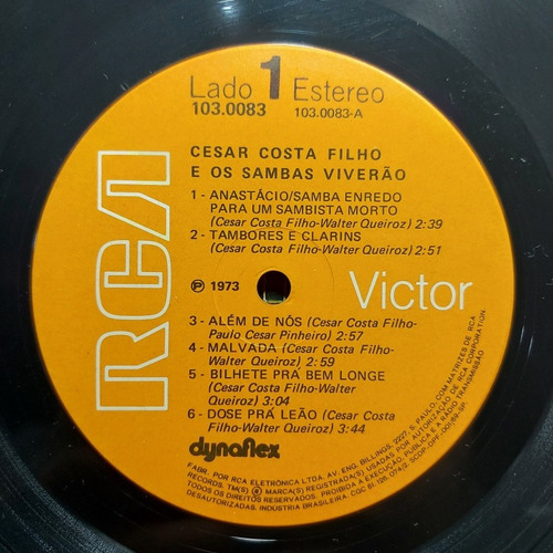 Imagem 4 de 6 de Vinil Lp Cesar Costa Filho E Os Sambas Viverão