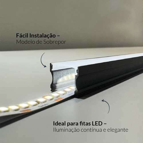 Kit 10 Metros Perfil Led Barra Sobrepor Slat Alumínio 5x2m 17x15mm Preto Cod: Alut252607-5 Alut By Avant