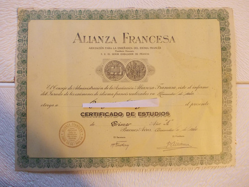 47- Certificado(usado) Estudio Alianza Francesa Año 1940