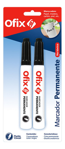 Kit Marcador Permanente Ofix 2 Plumones Punta Cincel Negro